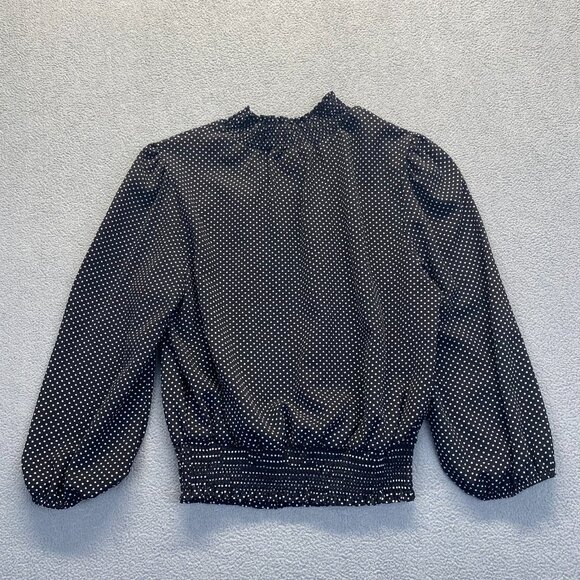 Monteau Los Angeles Teens XL Black White Polka Dot Hi Neck Smocked Waist Top - Picture 6 of 10